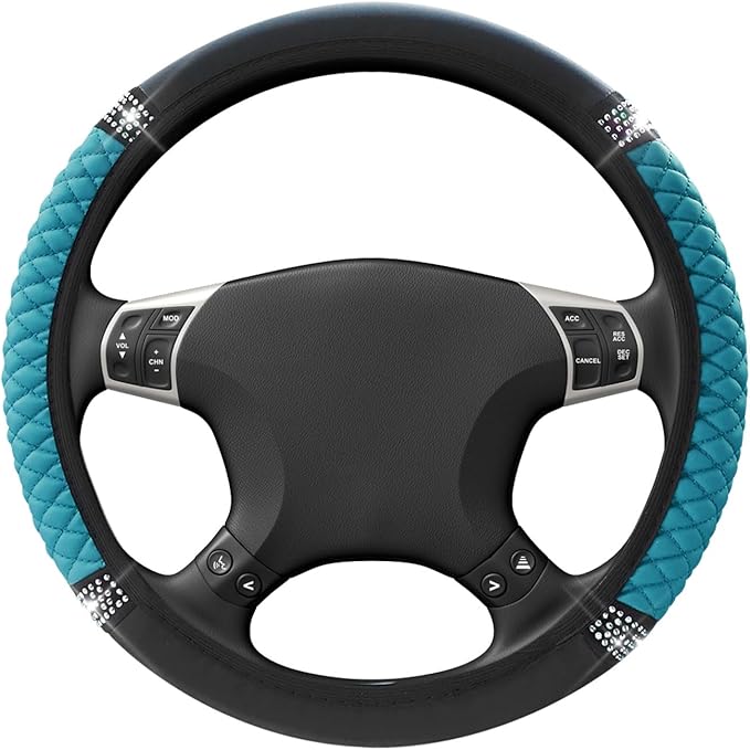 Car Steering Wheel Cover, Steering Wheel Accessories, Breathable Microfiber Leather Auto Wheels Protector, Universal 15 Inch Anti-Slip Protector for SUV Sedan Truck (Bling-Blue)