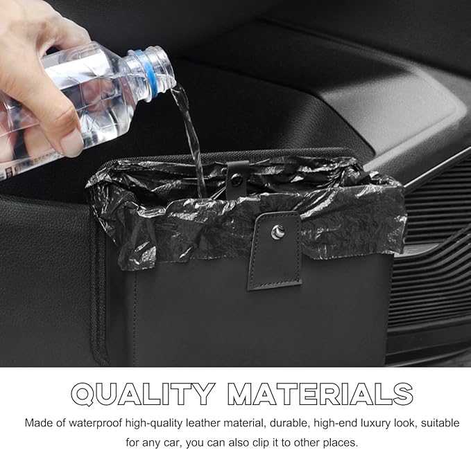 Car Trash Can, Foldable Waterproof Leather Car Garbage Organizer Holder, Automotive Mini Dustbin Container with One Roll Trash Bag, Universal Interior Car Accessories (Beige, M)