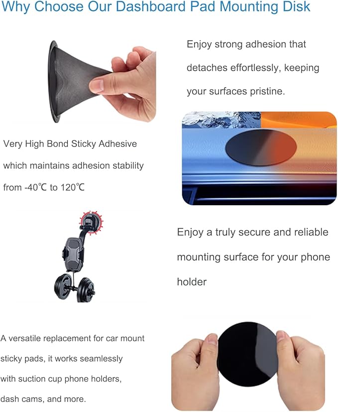 Dashboard Pad Mounting Disk for Suction Cup Phone Mount, 3Pcs 3.15" Ultra Sticky Heat-resistant Replacement Disc for Car Dashboard, Vacuum Suction Phone Holder, Dash Mount, GPS Holder Suction Mount