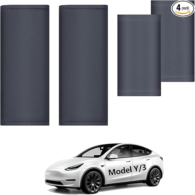 2025 4PCS Tesla Model 3/Y Interior Door Handle Protector Covers (2017-2026) Car Inner Door Panel Pull Handle Trim Cover Sleeve, Soft Anti-Scratch PU Leather, Including Juniper & Highland Accessories