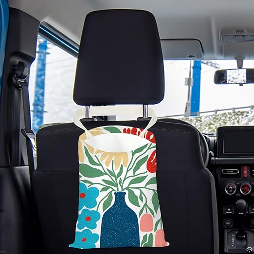 Pykfrhh Boho Flower Car Trash Can, Car Trash Bag Hanging, Waterproof Cars Back Seat Hanging Organizer and Storage Trash Bags for Vehicle Travelling Camping
