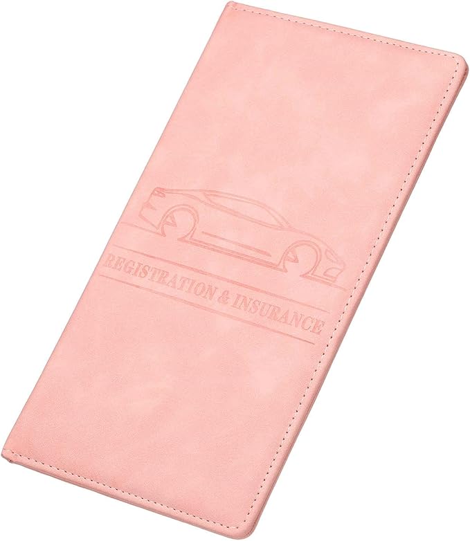 HARFINGTON Car Registration and Insurance Holder 9.65" x 4.92" PU Leather Vehicle Glove Box Organizer Storage Accessories Men Women Car ID Holder for License ID Card Bank Card, Pink