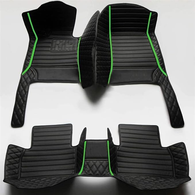 Custom Waterproof Leather Car Floor Mats Fit for Most Car SUV Truck & Sportscar All Weather Protection Vehicles (Black+Green bar)