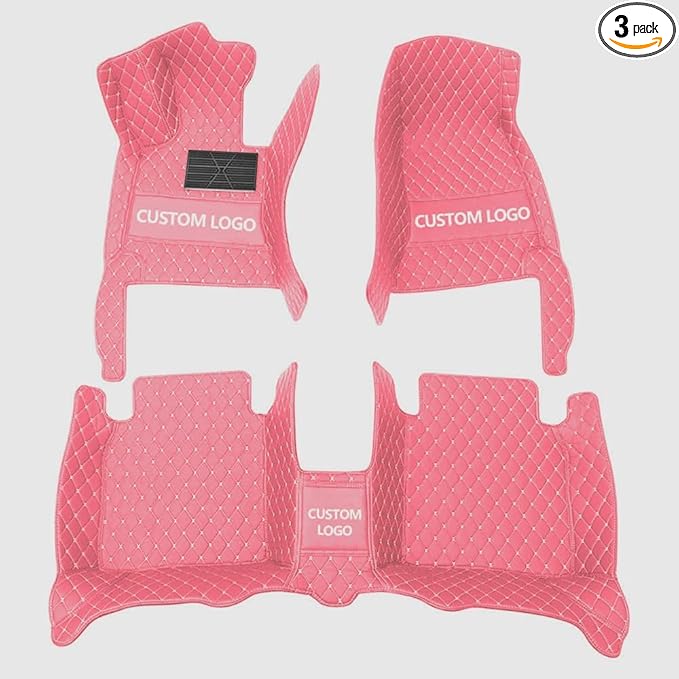 Custom Car Floor Mats Fit 96% Car Model Luxury Leather Waterproof Anti-Skid Full Coverage Liner Front Rear Mat/Set (Pink)