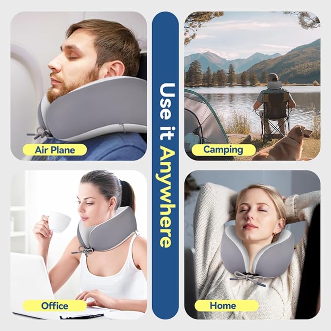 Letumalos Memory Foam Neck Pillow for Travel Adjustable Airplane Pillow 100 Percent Memory Foam Ergonomic Support for Sleeping on Flights Cars Office Home Use for Adults Men Women