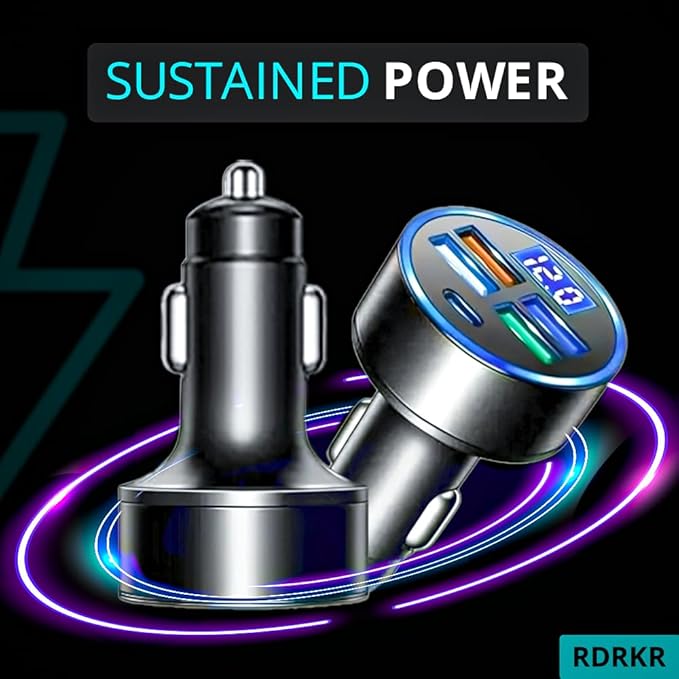 Car Charger 5 Port Cigarette Lighter USB Adapter LED Voltage Monitor (4USB+PD) Cigarette Lighter Adapter USB C Compatible with Android/iPhone and Tablets Devices (Pack of 2)