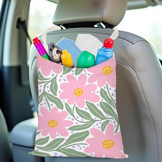 Pykfrhh Retro Floral Car Trash Can, Car Trash Bag Hanging, Waterproof Cars Back Seat Hanging Organizer and Storage Trash Bags for Vehicle Travelling Camping