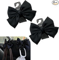 2PCS Car Seat Headrest Hooks, Cute Bow Purse Hook for Car, Vehicle Rear Seat Storage Hooks Hanger for Bag, Umbrellas, Purses, Universal Auto Interior Decorating Accessories (Satin-Black)