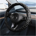 Car Steering Wheel Cover, 15" Soft Rubber Foldable Vehicle Steering Wheel Protector with Anti-Slip Lining, Automobile Interior Decoration Accessories, Universal for Most Vehicles (Black)