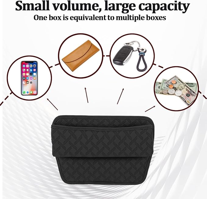 Car Seat Gap Filler Organizer, Leather Console Side Gap Filler Storage Box for Storing Phones Keys, No-Drop Automotive Seat Crevice Blocker Organizer, Universal for Truck SUV Sedan (Black)