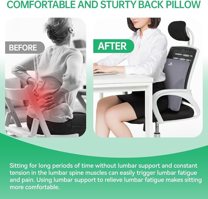 FAIZJUNBEN Lumbar Support Pillow, Memory Foam Cushion, Improve Posture and Relieve Low Back Pain, Lumbar Support for car Seats, Gaming Chairs, Office Chairs, wheelchairs