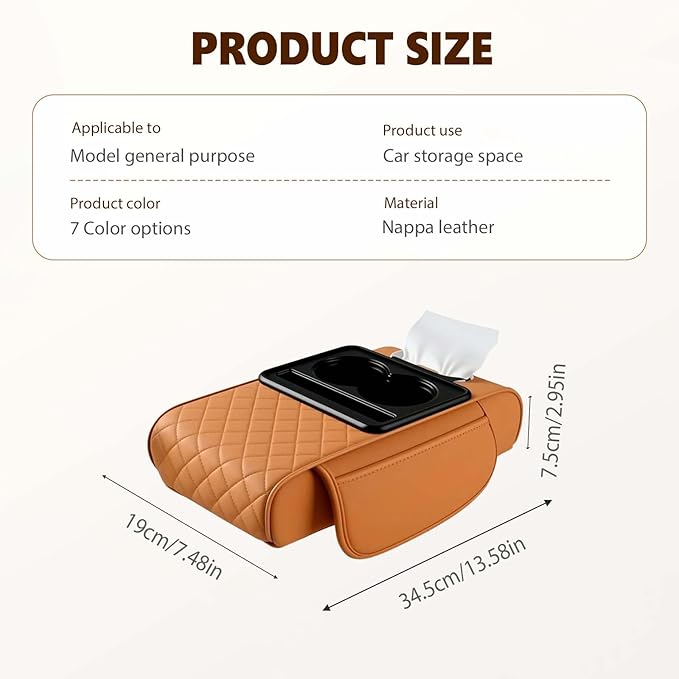 Multifunctional Car Armrest Cushion with Integrated Booster, 2026 Upgraded Universal Style Memory Cotton Car Armrest Box Pad, Car Center Console Armrest Pillow, with 2 Cup Holder (Coffee)