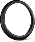Black Car Steering Wheel Cover, Slip-Proof Breathable Comfort PU Leather Cute Universal Protector Cars Interior Accessories for Women Girl Fit Most Vehicle (Black)