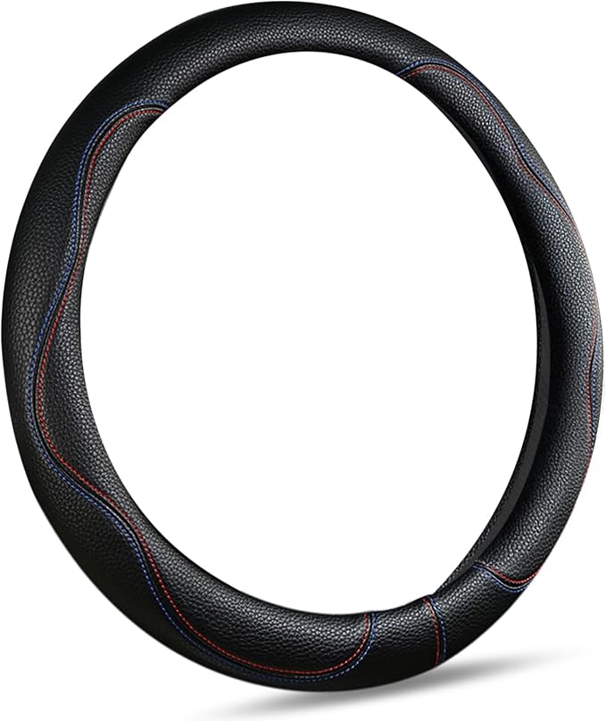 Black Car Steering Wheel Cover, Slip-Proof Breathable Comfort PU Leather Cute Universal Protector Cars Interior Accessories for Women Girl Fit Most Vehicle (Black)