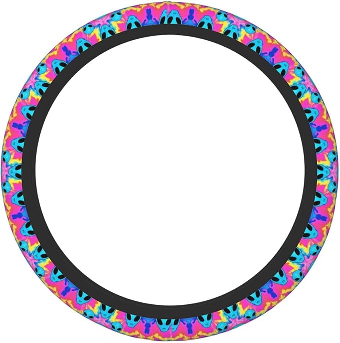 Psychedelic Aliens Neoprene Steering Wheel Covers Women Men Car Accessories, Universal 15 Inch Fit Auto, Suvs, Truck