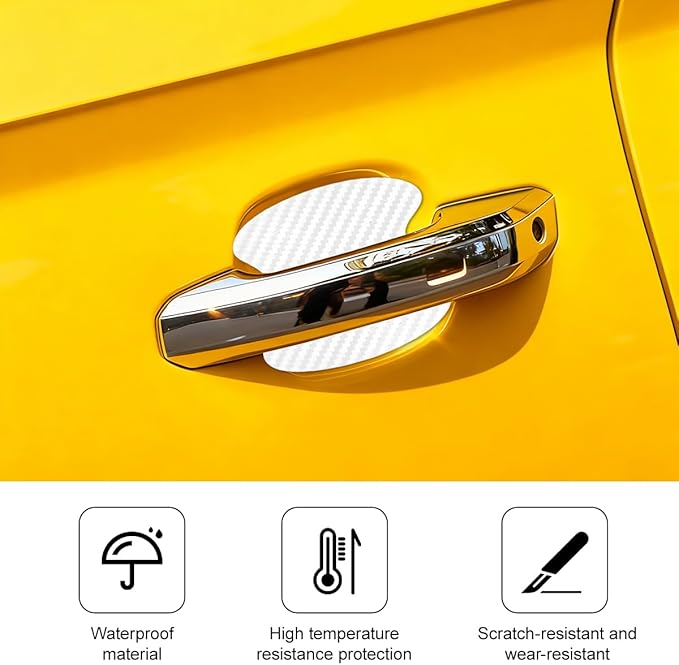 Car Door Handle Cup Scratch Protector, 4PCS 3D Carbon Fiber Vehicle Handle Bowl Sticker, Automotive Exterior Door Cup Protection Decal, Universal for SUV Caravan Automobile (White)