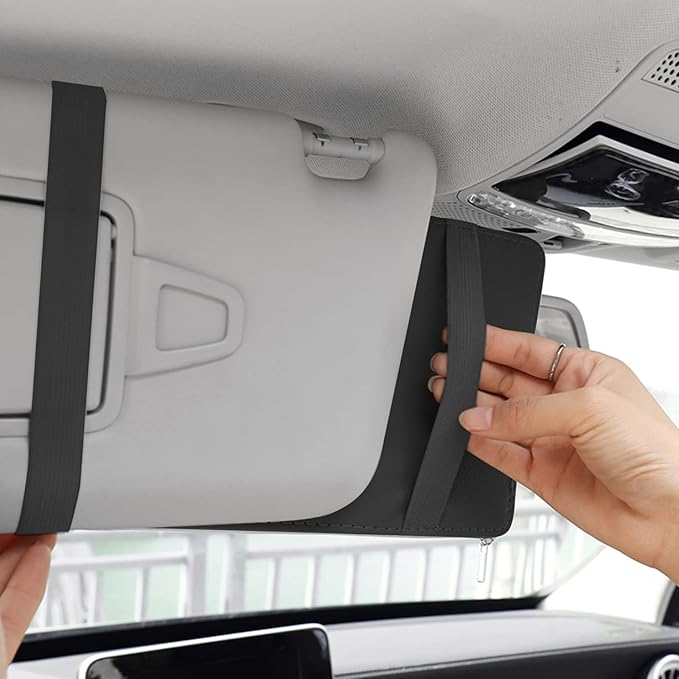 Aturmon 2 Packs Car Sun Visor Multi-Pocket Organizer for SUV & Truck, Auto Visor Storage Pouch with Big Zipper Pocket, Card Sleeve, Driving License, Insurance, Sunglasses, Pen, Key, Lipstick