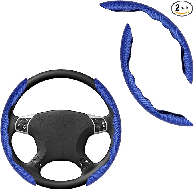 2 PCS Car Steering Wheel Cover, Anti-Skid Carbon Fiber Segmented Steering Wheel Protector, Anti-Slip Wheel Wrap Protective Cover for Most Cars Trucks SUVs, Car Accessories (Blue)