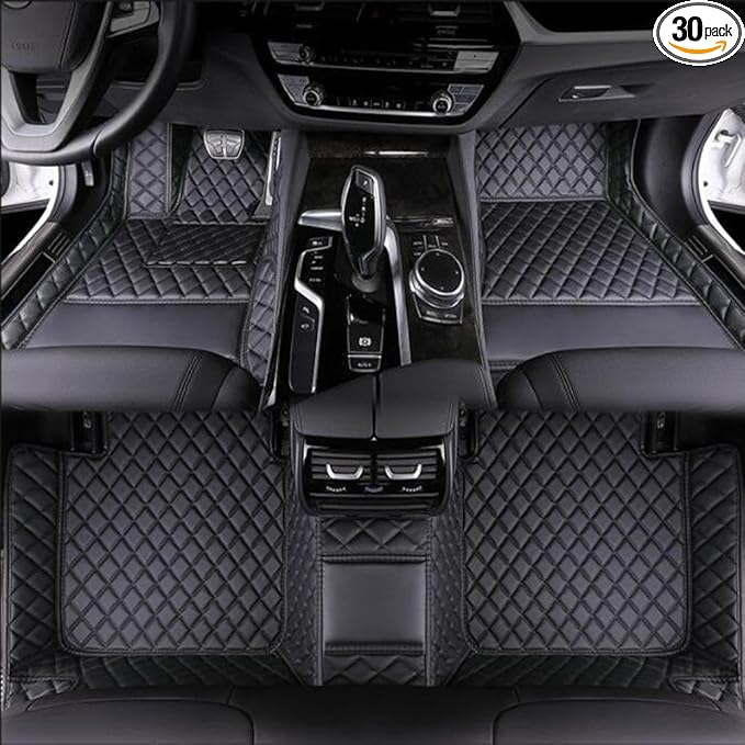 Custom Luxury Leather Black Car Floor Mats Upgrade Your Car's Interior All-Weather Protection for Cars, SUVs, Trucks Compatible with Automotive Mats (Black)