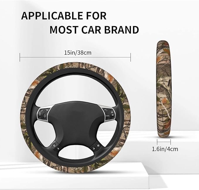 Forest Camo Hunting Universal 15 Inch Steering Wheel Covers Non Slip Neoprene Car Wrap Cover for Adults