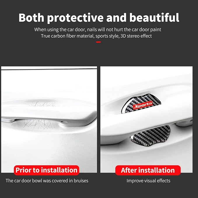 4PCS Universal Carbon Fiber Car Door Handle Scratch Protector Sticker,Automotive Personalize Exterior Accessories,Car Door Handle Paint Scratch Protective