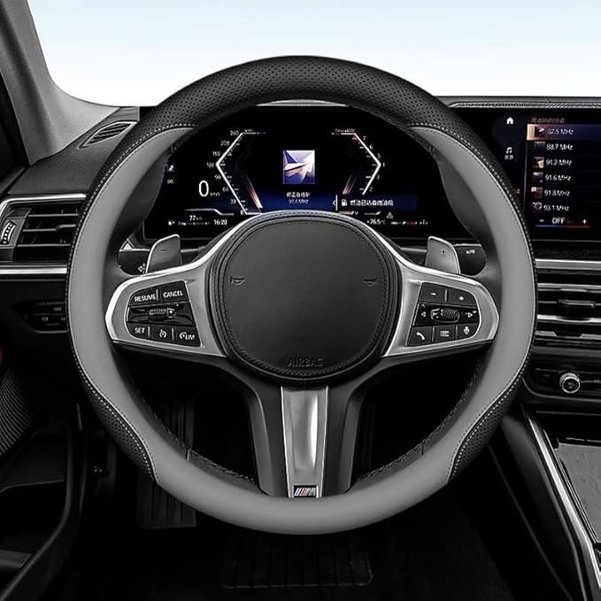Leather Steering Wheel Cover 15 Inches Car Steering Wheel Cover Stretchy Easy Installation Durable Breathable Non-Slip for Honda Civic Accord Fit CRV HRV Pilot Odyssey Accessories -Grey