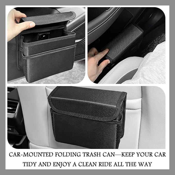 Upgraded Magnetic Car Trash Can with Lid,Mini Hanging Car Trash Bin with Mesh Pocket & 30PCS Garbage Bag,Collapsible Cars Garbage Can as Cars Storage Organizer for Most Auto