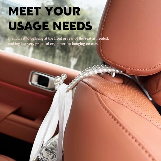 4PCS Elegant Pearl Car Seat Headrest Hook, Purse Hook for Car, Multi-Functional Automotive Rear Seat Hangers, Auto Interior Accessories Cute Vehicle Backseat Storage Hanger for Women Girls