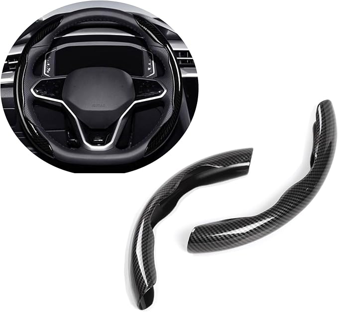 Carbon Fiber Steering Wheel Cover Black Anti Slip Car Steering Wheel Protectior Cover 2Pcs 15 Inch Universal Interior Accessories for Cars (Glossy Black)