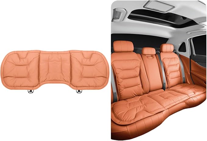 Bzxpk Skin-Friendly & Dirt-Repellent Leather Car Seat Cushion, Non-Slip PU Leather Seat Cover for Car, Office Chair & Travel, Breathable Comfort Cushion (Orange, Rear Row)