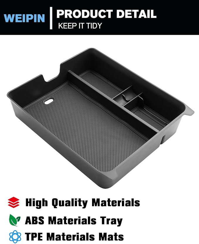 WEIPIN for 3Pcs Center Console Armrest Organizer Tray ABS Materials& Silicone Wirless Mats & Silicone Cup Holder Insert Compatible with 2023-2026 Honda Pilot/2026 Honda Passport