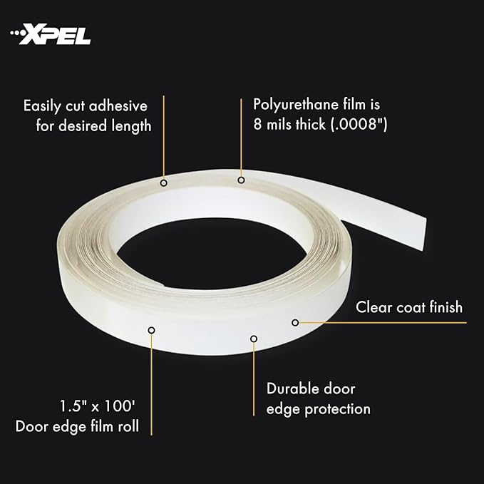 XPEL Door Edge Guard Protection Film Roll, 4-18" Strips - Car or Truck Doors, Protective Barrier Against Minor Scratches, Paint Chips, Door Edge Impact, and Dings - Prevents Damage and Possible Rust