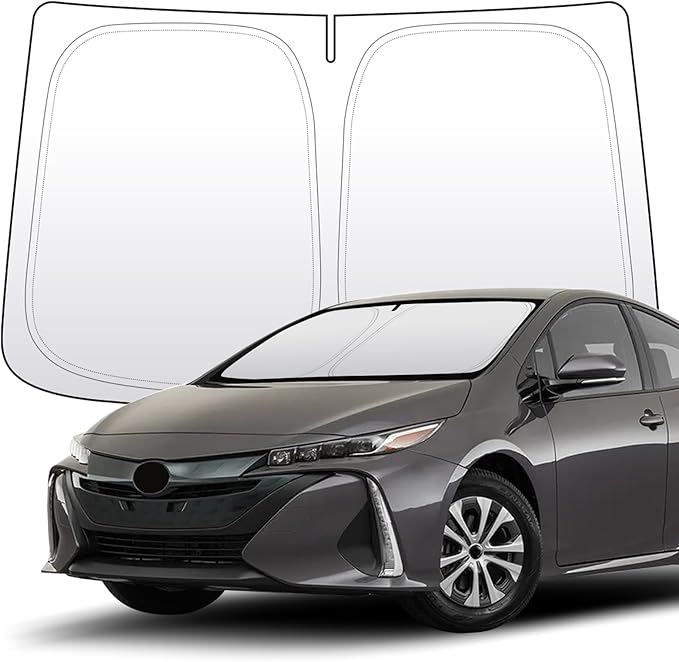 Thickened 2-Layer Front Windshield Sun Shade Compatible for Toyota Prius XW50 2016-2022, Foldable Custom Fit Sunshade Blocks 99% Heat, Keeps Car Interior Cool (for Prius XW50 2016-2022)