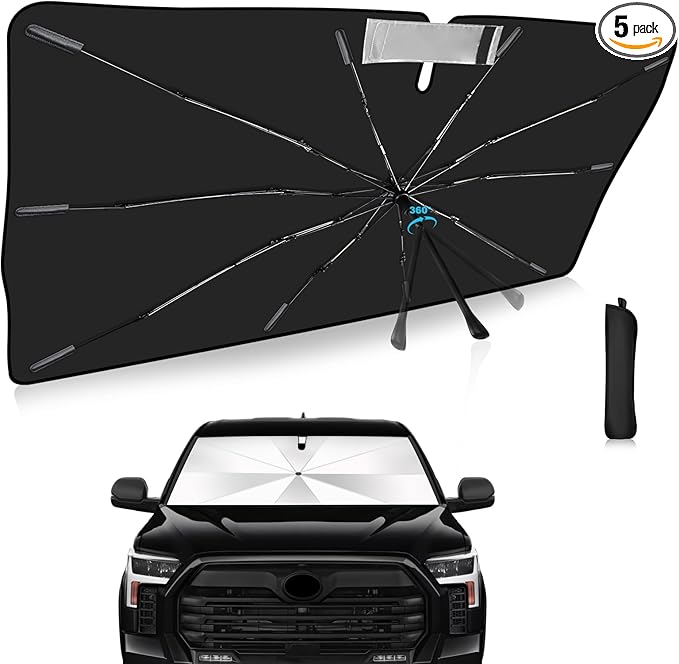 2025 Upgrade Windshield Sun Shade Umbrella Custom Fit for Toyota Tundra 2022-2025 Foldable UV Protection Car Cover, Emergency Rain Shield & Dashboard Protector - Durable Auto Accessory