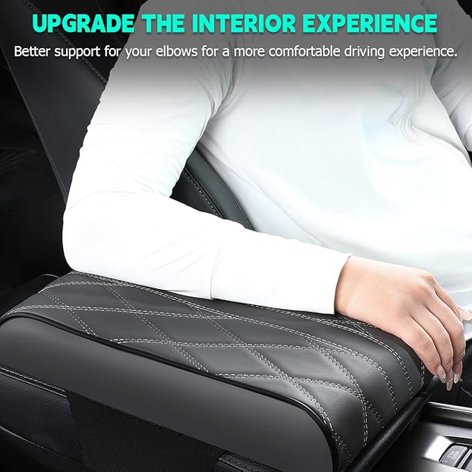 Mandark Car Center Console Cover, Soft Leather Memory Foam Automotive Armrest Seat Box Cushion Pad, Waterproof Comforable Vehicle Arm Rest Mat Accessories, Universal for RV, SUV, Truck (Gray)