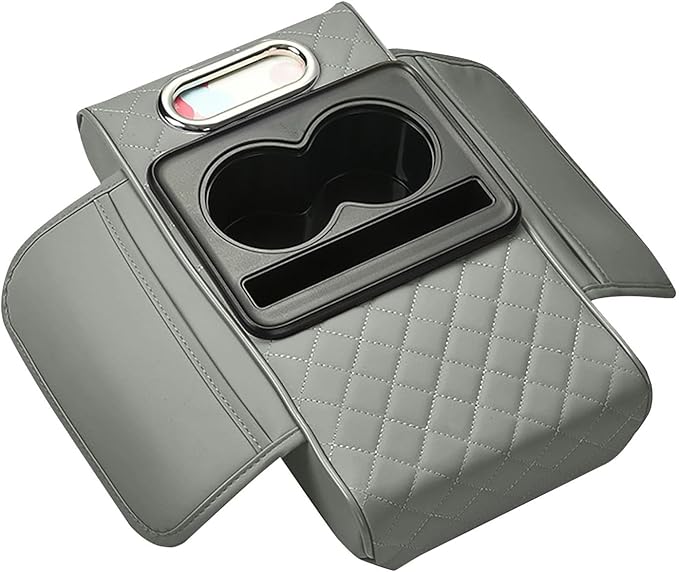 Car Armrest Cushion, 5-in-1 Center Console Cover with 2 Storage Bags Cup Holder Tissue Box Slot, Car Center Console Cover Pad Car Armrest Box Cover for SUV Truck (Gray)