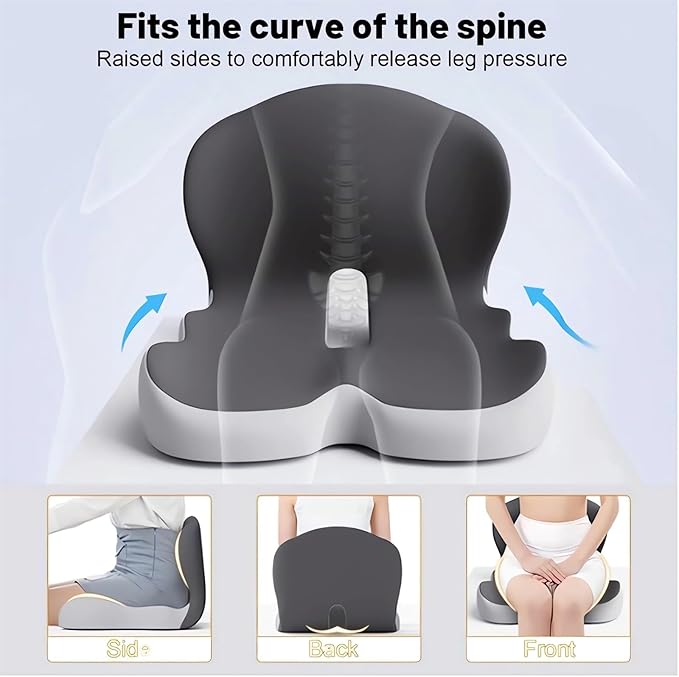 Memory Foam L-Shaped Integrated Seat Cushions for Car Truck Driver Ergonomic L Shape Lumbar Cushion Sciatica Back Pain Relief Office Chair Butt and Back Support Pillow Long Driving Booster Seat (G1)