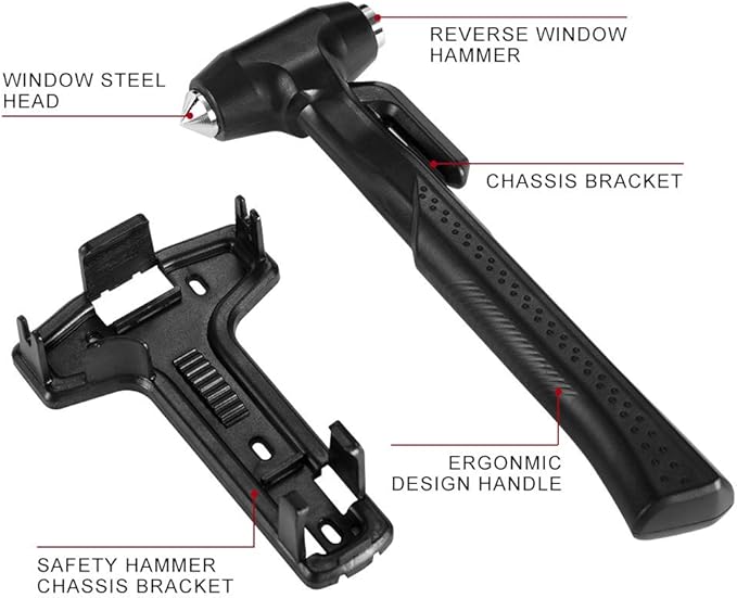 MOTORBUDDY 2-Pack Car Safety Hammer, 3-in-1 Auto Emergency Escape Hammer with Window Breaker and Seat Belt Cutter, Striking Black Emergency Escape Tool for Car Accidents