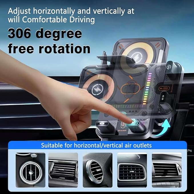 2026 New Cool Car Wireless Fast Charging Phone Holder, High Intelligent 2 in 1 Wireless Charging Rotating Car Mount, Auto-Clamping Dashboard Cars Bracket with Charger Station for All Smart Phone (B+)