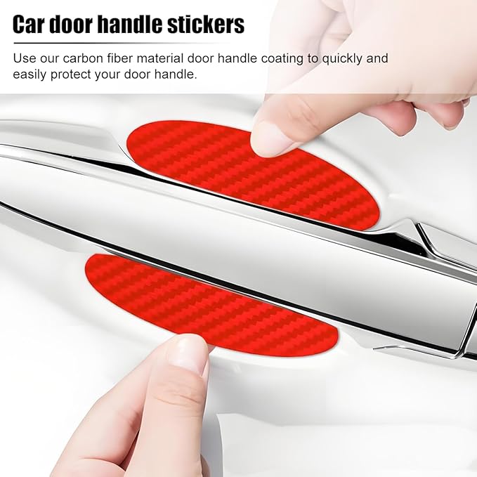Car Door Handle Cup Scratch Protector, 4PCS 3D Carbon Fiber Vehicle Handle Bowl Sticker, Automotive Exterior Door Cup Protection Decal, Universal for SUV Caravan Automobile (Red)