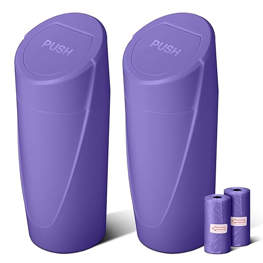 SGLRT Car Trash Can Bin with Lid-2 Packs Car Garbage Can Cup Holder-Purple Mini Leakproof Vehicle Garbage Bin with 40pcs Trash Bags-Automotive Organizers and Storage for Front Back Seat Accessories