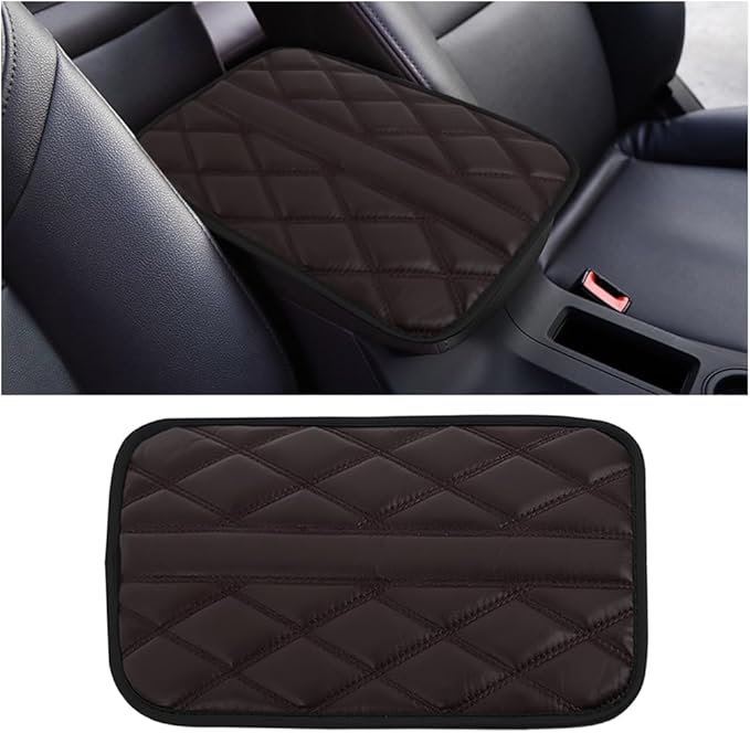 Car Center Console Cushion Pad, Leather Waterproof Vehicle Armrest Seat Box Cover, Comfortable Automotive Interior Arm Rest Protector Accessories, Universal for SUV, Sedan, Truck (Coffee)