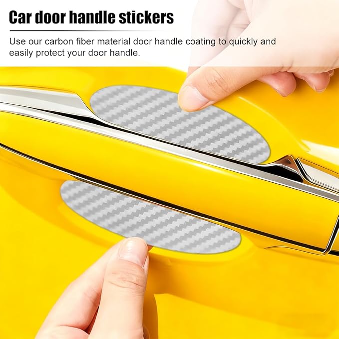 Car Door Handle Cup Scratch Protector, 4PCS 3D Carbon Fiber Vehicle Handle Bowl Sticker, Automotive Exterior Door Cup Protection Decal, Universal for SUV Caravan Automobile (Silver)