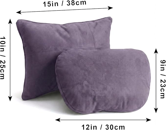 2PCS Car Pillow for Car Neck Pillow for Driving Seat Leather Neck Support Soft Cushion Back Support Head-Rests for Vehicle Sleeping with Elastic Adjustment Strap (Violet, Head and Lumbar)