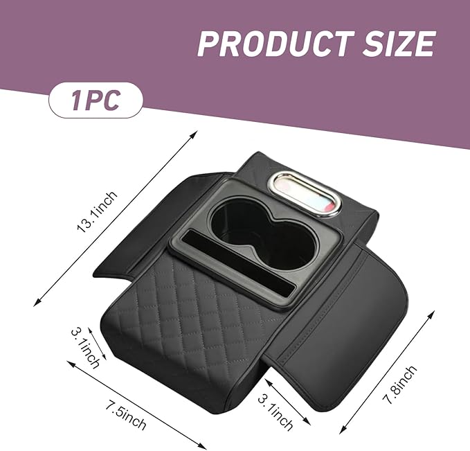 Car Armrest Box Mat, Car Console Organizer with Center Console Cup Holder, 13.78 x 7.87 x 3.15 in Armrest Pad, Universal for Most Vehicles (Black)