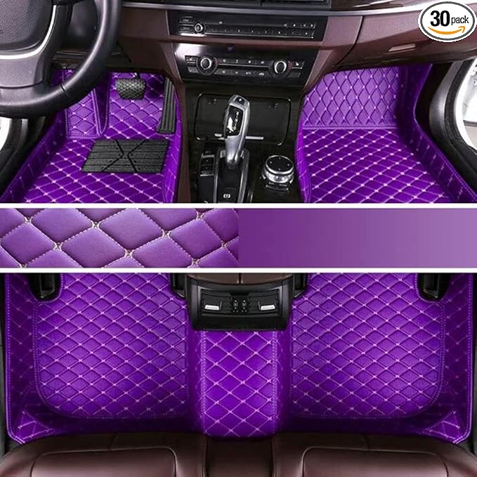 Custom Luxury Leather Car Floor Mats Upgrade Your Car's Interior All-Weather Protection for Cars, SUVs, Trucks Compatible with Automotive Mats (Purple)