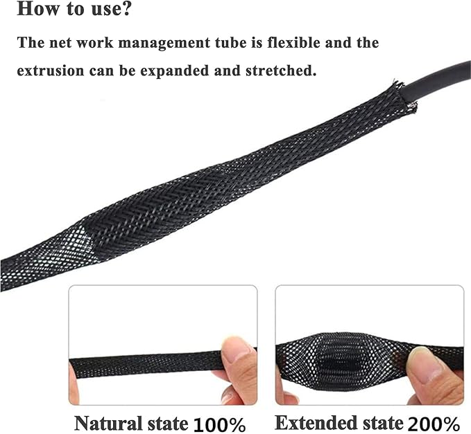 25ft - 3/8 Inch Cable Management Sleeve Protector,Wire Loom PET Expandable Wire Sleeving for Office TV Computer Home Theater Engine Bay Cord Organizer,Protect Cables from Pet Cat Dog Chewing,Black
