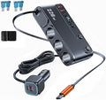 228W Car Charger Cigarette Lighter Splitter with Retractable USB-C Cable, 9-in-1 Multi-Port Car Power Adapter, Dual PD Fast Charging, LED Voltmeter for 12V–24V Vehicles