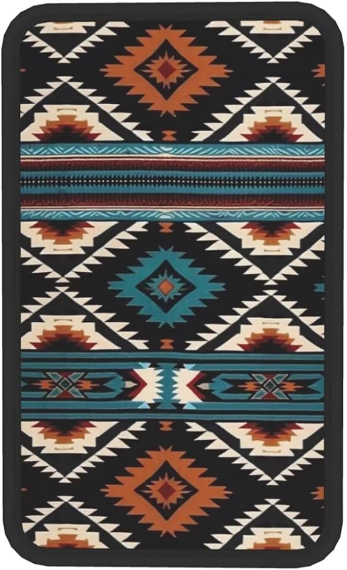 Aztec Car Center Console Pad Boho Native American Armrest Cover Cushion Southwestern Western Auto Interior Accessories Turquoise Blue Anti-Scratch Armrest Seat Box Lid Covers
