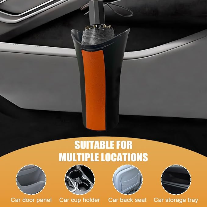 Car Umbrella Storage Bucket, Waterproof & Leakproof Auto Front Back Seat Door Umbrella Storage Hanging Holder, Portable Vehicle Center Console Armrest Trash Can for Home, Office(Orange)